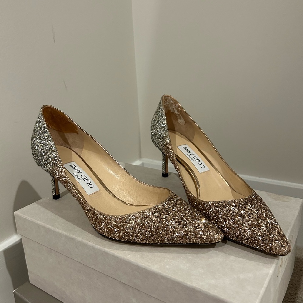 Jimmy Choo Gold and Silver Heels Glamorous Design